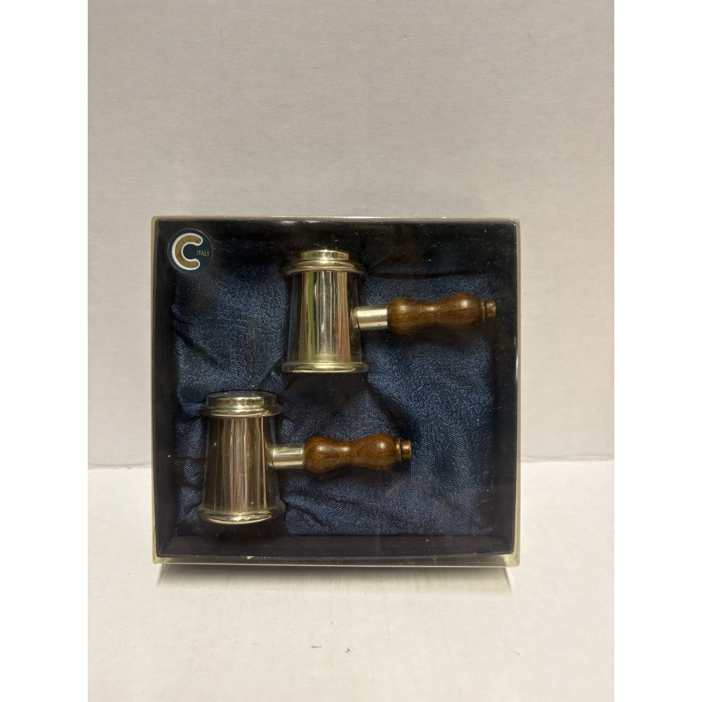 Silver plated Salt & Pepper Shaker Hammer shape small vintage wood handles